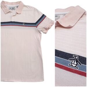 Original Penguin Birdseye Knit Stripe Polo Shirt Mens XL Pink Preppy Cotton Golf